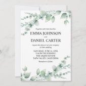 Romantic Botanical Eucalyptus Greenery Wedding 招待状 (正面)