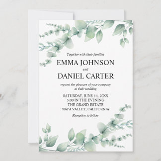 Romantic Botanical Eucalyptus Greenery Wedding 招待状