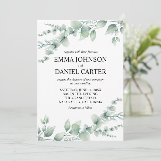 Romantic Botanical Eucalyptus Greenery Wedding 招待状 (スタンド正面)