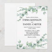 Romantic Botanical Eucalyptus Greenery Wedding 招待状 (正面/裏面)