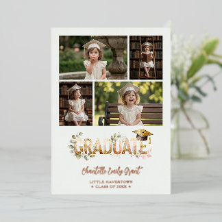 Romantic Botanical Pre-K Graduation 5-Photo 箔招待状