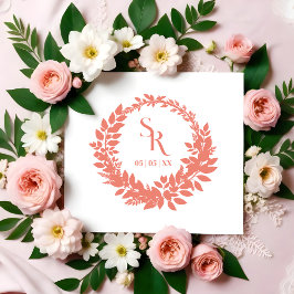 Romantic Botanical Wreath Wedding Initials ラバースタンプ