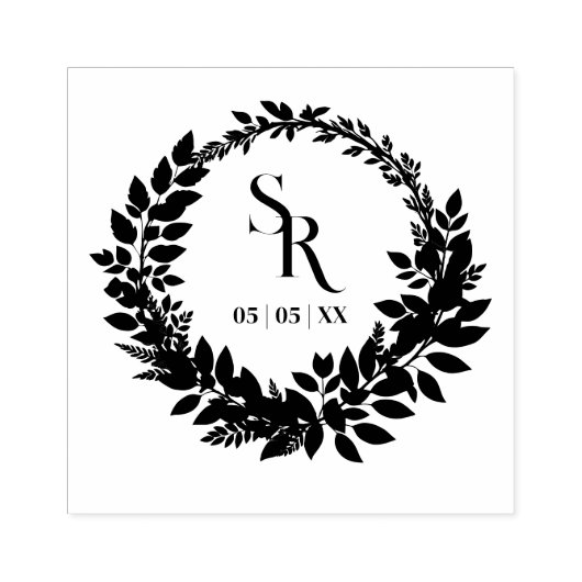 Romantic Botanical Wreath Wedding Initials ラバースタンプ (インプリント)
