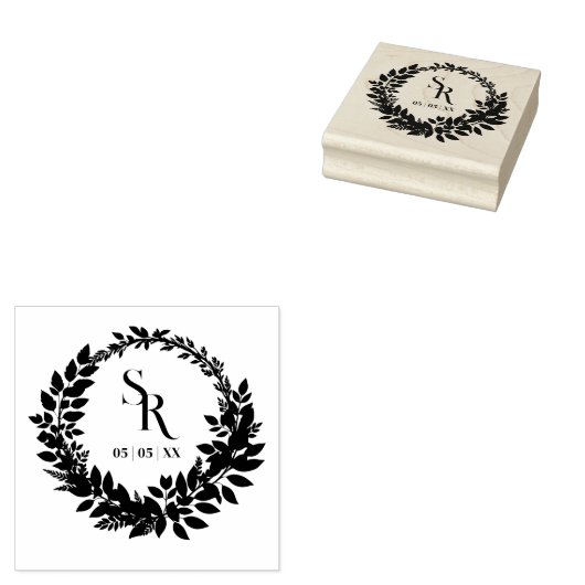 Romantic Botanical Wreath Wedding Initials ラバースタンプ (押印)