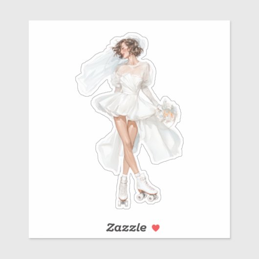 Romantic Bridal Roller Skater Holding Wedding Bouq シール (シート)