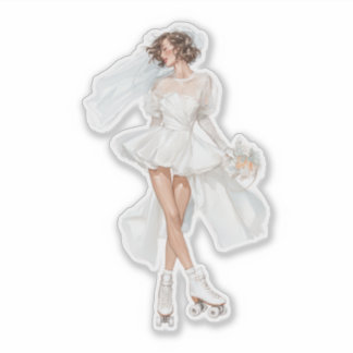 Romantic Bridal Roller Skater Holding Wedding Bouq シール