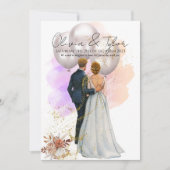 Romantic Bride & Groom with Balloons 招待状 (正面)