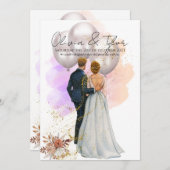 Romantic Bride & Groom with Balloons 招待状 (正面/裏面)