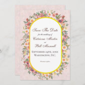 Romantic Bright Garden Floral Save The Date Card 招待状 (正面/裏面)