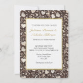 Romantic Brown Cream Hearts Wedding 招待状 (正面)