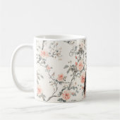 Romantic Brown Hair Girl in Hat Peach Roses Floral コーヒーマグカップ (左)