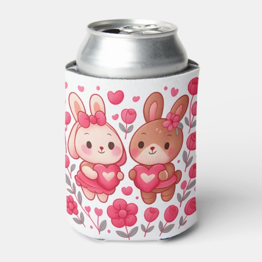 Romantic Bunny Couple Heart Can Cooler 缶クーラー (缶正面)