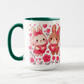 Romantic Bunny Couple Heart Ceramic Mug マグカップ (左)