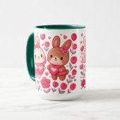 Romantic Bunny Couple Heart Ceramic Mug マグカップ (正面左)