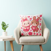 Romantic Bunny Couple Heart Throw Pillow クッション (椅子)