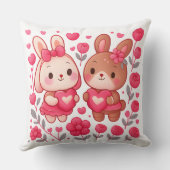 Romantic Bunny Couple Heart Throw Pillow クッション (裏面)
