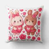 Romantic Bunny Couple Heart Throw Pillow クッション (正面)
