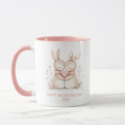 Romantic Bunny Couple Personalized Valentines Day マグカップ (左)