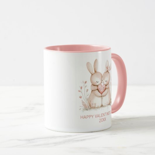 Romantic Bunny Couple Personalized Valentines Day マグカップ (正面右)