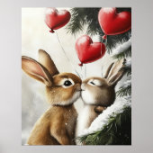 Romantic Bunny Couple Valentine Wall Art ポスター (正面)