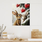 Romantic Bunny Couple Valentine Wall Art ポスター (キッチン)