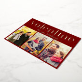 Romantic Burgundy 3 Photo Collage Valentine's Day 箔シーズンカード (回転した状態)