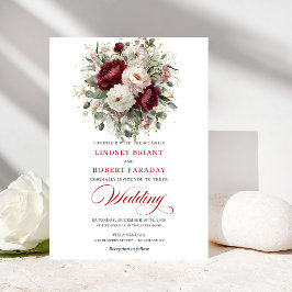 Romantic Burgundy and White Flowers Wedding Invite 招待状