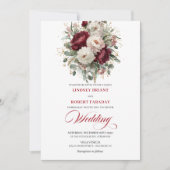 Romantic Burgundy and White Flowers Wedding Invite 招待状 (正面)