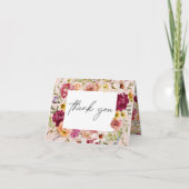Romantic Burgundy Blush Floral Garden Wedding サンキューカード (正面)
