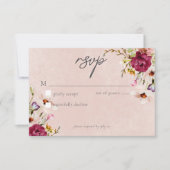 Romantic Burgundy Blush Floral Garden Wedding 出欠カード (正面)