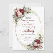 Romantic Burgundy Blush Floral Wedding Invitation 招待状 (正面)