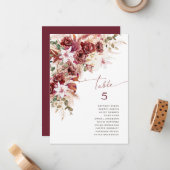 Romantic Burgundy Blush Floral Wedding Table No ノートカード (正面/裏面インサイチュ)
