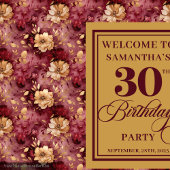Romantic Burgundy Blush Gold 30th Birthday Banner タペストリー