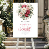 Romantic Burgundy Blush Greenery Welcome Sign ポスター