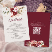 Romantic Burgundy & Blush QR Code Wedding Details エンクロージャーカード