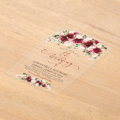 Romantic Burgundy Blush Watercolor Roses Wedding  アクリル招待状 (レイダウン)