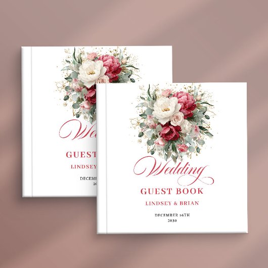 Romantic Burgundy Blush Wedding Guest Book Boho ゲストブック