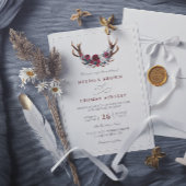Romantic Burgundy Floral Antlers QR Code Wedding 招待状