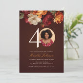 Romantic Burgundy Floral Photo 40th Birthday 招待状 (スタンド正面)