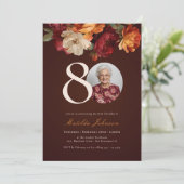 Romantic Burgundy Floral Photo 80th Birthday 招待状 (スタンド正面)