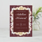 Romantic Burgundy Floral Wedding Invitation card 招待状 (スタンド正面)