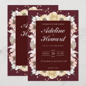 Romantic Burgundy Floral Wedding Invitation card 招待状 (正面/裏面)