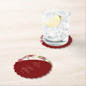 Romantic Burgundy Floral Wedding Thank You Message ペーパーコースター (インサイチュ)