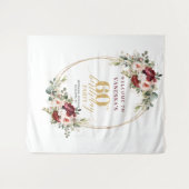 Romantic Burgundy Gold Floral 60th Birthday Banner タペストリー (正面(横))
