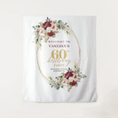 Romantic Burgundy Gold Floral 60th Birthday Banner タペストリー (正面)