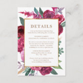 Romantic burgundy Maroon Floral Wedding details エンクロージャーカード (正面)