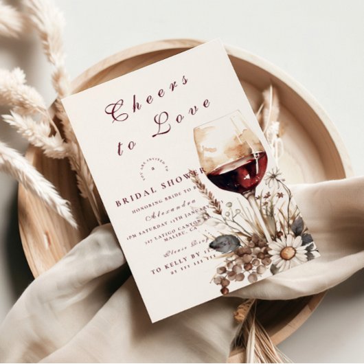 Romantic Burgundy Rose Wine Bridal Shower 招待状