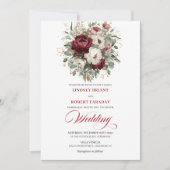 Romantic Burgundy White Floral Eucalyptus Wedding  招待状 (正面)