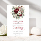 Romantic Burgundy White Floral Eucalyptus Wedding  招待状