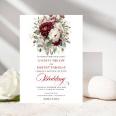 Romantic Burgundy White Flowers Wedding Invitation 招待状